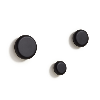 Nadue set of 3 solid beech wood wall hooks with a black finish