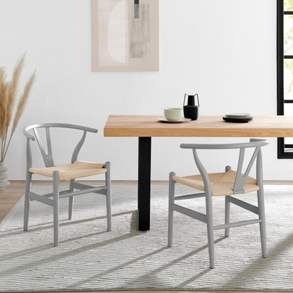 Danish Designs Wish Wooden Dining Chair, Natural Weave & Grey