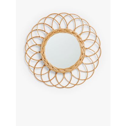 John Lewis Rattan Flower Round Wall Mirror, 50cm, Natural Natural | D0.6 x Dia.50cm