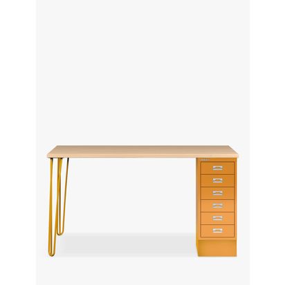 Bisley MultiDesk Oak Veneer Home Office Desk with 6 Drawers, 140cm Yellow/Oak | H73.5 x W140 x D60cm