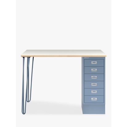 Bisley MultiDesk Plywood Home Office Desk with 6 Drawers, 105cm Blue/White | H73.5 x W105 x D60cm