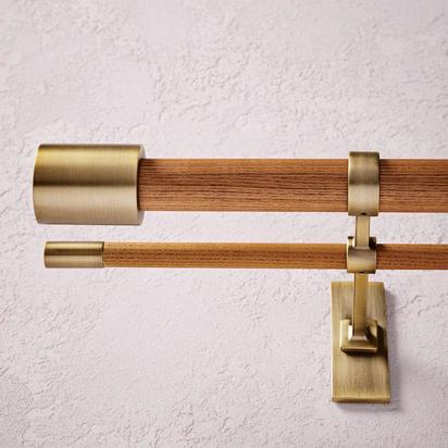 Mid-Century Modern Wooden Double Curtain Pole, 112 cm - 274 cm