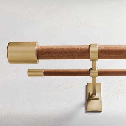 Mid-Century Modern Wooden Double Curtain Pole, 112 cm - 274 cm