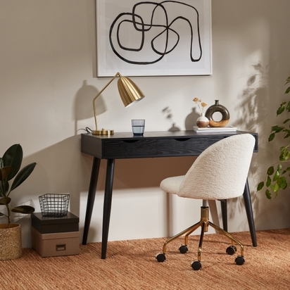 Heather Office Chair, Ivory White Boucle & Chrome Leg Colour: Chrome