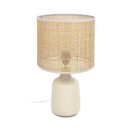 Erna table lamp in white ceramic and bamboo with natural finish adapter UK