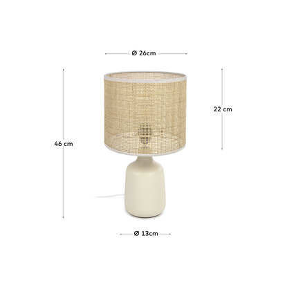 Erna table lamp in white ceramic and bamboo with natural finish adapter UK
