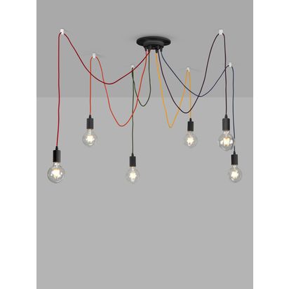 John Lewis 6 Pendant Swag Ceiling Light, Black/Multi Black/Multi | H152 x W20 x D20cm