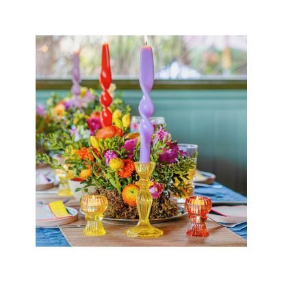 Talking Tables Boho Glass Candle Holder Yellow | H15.5 x W8 x D8cm