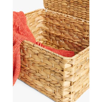 John Lewis ANYDAY Water Hyacinth Lidded Storage Basket Natural | H20 x W40 x D30cm