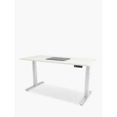 Bisley Sit & Stand Height Adjustable Oak Veneer Top Desk, 120cm White | H127.5 x W120 x D65cm
