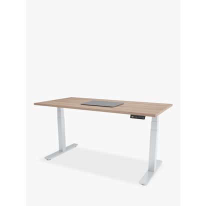 Bisley Sit & Stand Height Adjustable Oak Veneer Top Desk, 120cm Oak/White | H127.5 x W120 x D65cm
