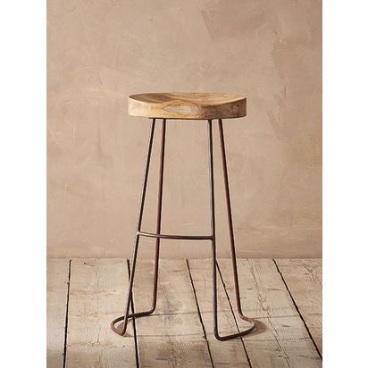 Nkuku Loko Mango Wood Tall Stool, Natural/Rust Natural/Rust | H75.5 x W38.5 x D28cm