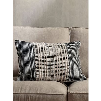 nkuku Mika Recycled Rectangular Cushion Cover, Natural / Black Natural / Black | 60 x 40cm