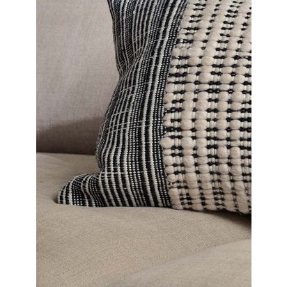 nkuku Mika Recycled Rectangular Cushion Cover, Natural / Black Natural / Black | 60 x 40cm