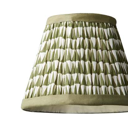 18cm Straight Empire Pendant shade in Savannah block printed cotton in Green