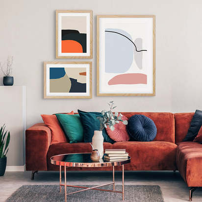 Abstract Shapes Gallery Wall Art Oak Frame