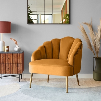 Evelyn Armchair, Mustard Velvet Leg Colour: Brass