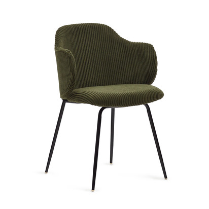 Yunia chair in green wide seam corduroy with steel legs in a painted black finish FR