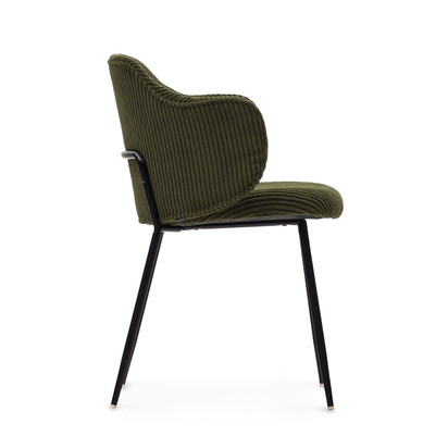 Yunia chair in green wide seam corduroy with steel legs in a painted black finish FR