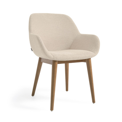 Konna chair in beige with solid ash wood legs in a dark finish FR