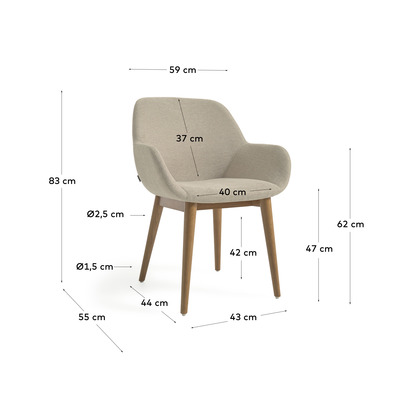 Konna chair in beige with solid ash wood legs in a dark finish FR