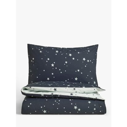 John Lewis Easy Care Star Print Reversible Duvet Cover and Pillowcase Set, Cotbed (120 x 140cm) Navy | 120 x 140cm