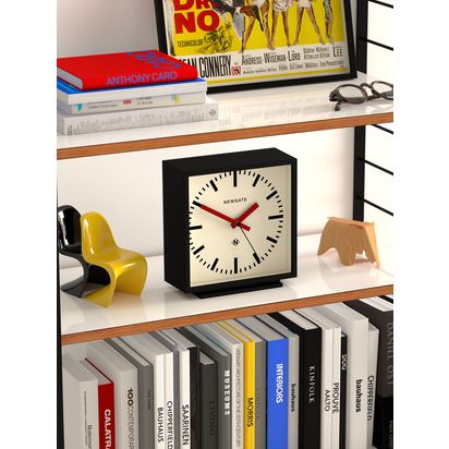 Newgate Clocks Railway Silent Sweep Square Analogue Mantel Clock, 20cm, Black Black | H20 x W19 x D8cm