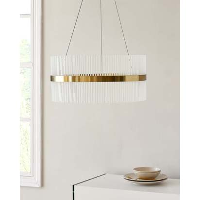 Mila Brushed Brass Round Halo Pendant Light | Hand-Rolled Glass Rods | Dual Led Rings | Energy Efficient LEDs With +10,000 Hours Lifespan | Danetti