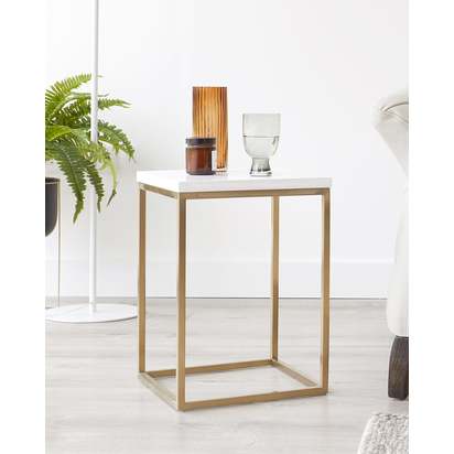 Acute Gloss Side Table & Brass Legs - White