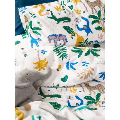 John Lewis Easy Care Jungle Boogie Reversible Duvet Cover and Pillowcase Set Multi | H200 x W135cm