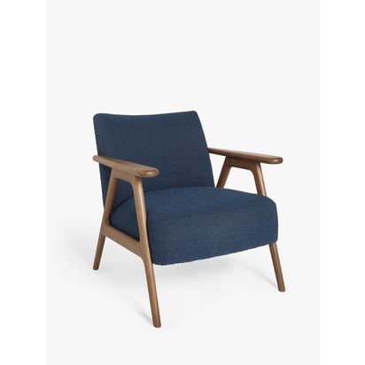 John Lewis Hendricks Accent Armchair, Dark Wood Frame Dark Navy Boucle | H76.5cm x W73.0cm x D82.0cm