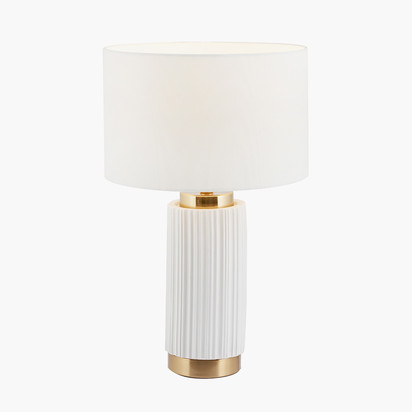 Ionic White Textured Ceramic and Gold Metal Table Lamp