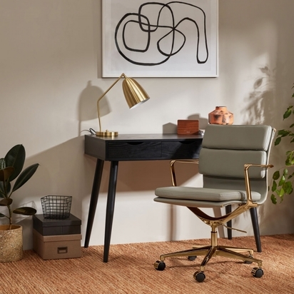 Soft Pad Office Chair with Low Back, Light Grey & Brass