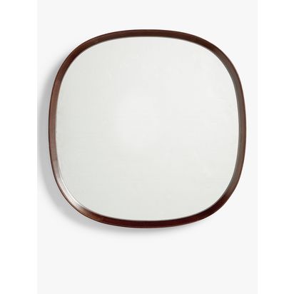 John Lewis Mid Century Square Wood Wall Mirror, 65 x 65cm, Walnut Natural | H65 x W65 x D6cm