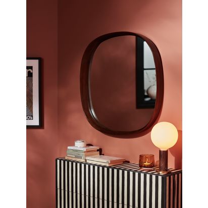 John Lewis Mid Century Square Wood Wall Mirror, 65 x 65cm, Walnut Natural | H65 x W65 x D6cm