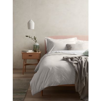 John Lewis Crisp & Fresh 200 Thread Count Easy Care Organic Cotton Bedding Cool Grey | Double duvet cover