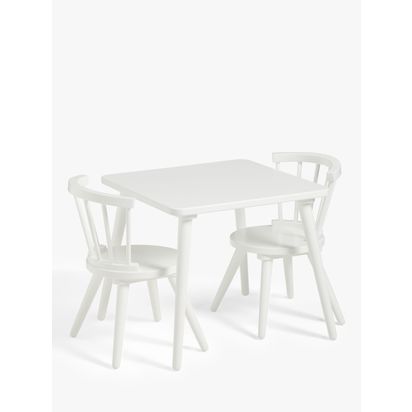 John Lewis Kids' Spindle Table and Chairs Set, White White | Table: 62.05 x 62.06 x D53.5cm, Chair: 39.4 x W41.3x D57.8cm