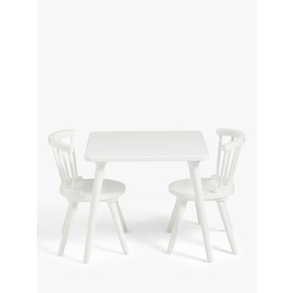 John Lewis Kids' Spindle Table and Chairs Set, White White | Table: 62.05 x 62.06 x D53.5cm, Chair: 39.4 x W41.3x D57.8cm