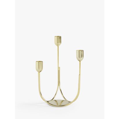 John Lewis Plain Steel Three Prong Candelabra Candle Holder Gold | H23 x W16 x D14cm