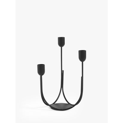 John Lewis Plain Steel Three Prong Candelabra Candle Holder Black | H23 x W16 x D14cm