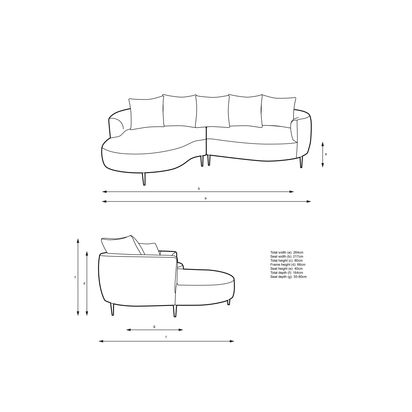 John Lewis Lozenge Grand 5 Seater LHF Chaise End Sofa, Metal Leg | H80 x W264 x D164cm