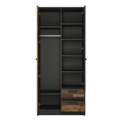 Kendal 2 2 Door Wardrobe with 2 Drawers in Walnut and Dark Matera Grey