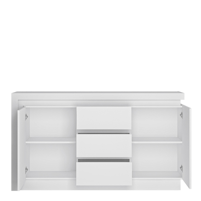 Parker 2 Door 3 Drawer Sideboard (including LED lighting) in White and High Gloss