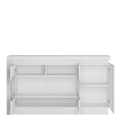Parker 3 Door Glazed Sideboard (including LED lighting) in White and High Gloss