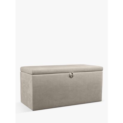 John Lewis Emily Upholstered Ottoman Storage Box Cotton Effect Beige | H47 x W96 x D45cm