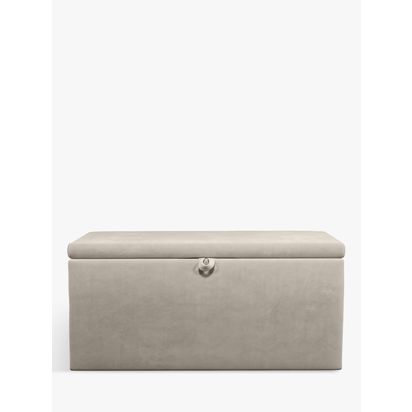 John Lewis Emily Upholstered Ottoman Storage Box Cotton Effect Beige | H47 x W96 x D45cm
