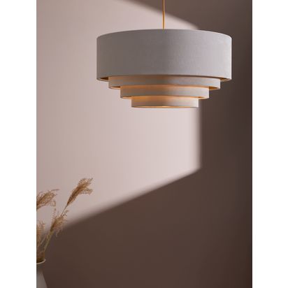 John Lewis Grande Tiered Velvet Easy-to-Fit Ceiling Shade Cream | H24.5 x Dia.50cm