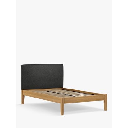 John Lewis Emily Kitami Bed Frame, Small Double Brushed Tweed Charcoal | H103.5 x W127.2 x D201.2cm