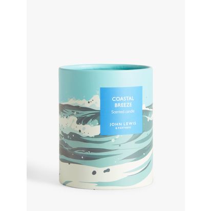 John Lewis Coastal Breeze Scented Candle, 200g Clear | H9 x W8.3 x D8.3cm
