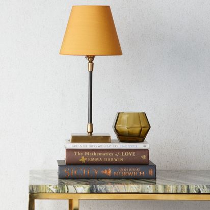 Pickling table lamp in antiqued brass